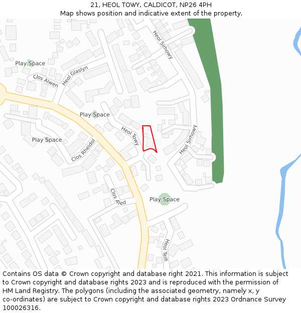 21, HEOL TOWY, CALDICOT, NP26 4PH: Location map and indicative extent of plot