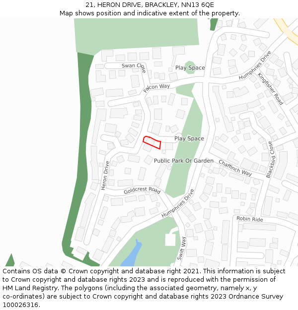 21, HERON DRIVE, BRACKLEY, NN13 6QE: Location map and indicative extent of plot