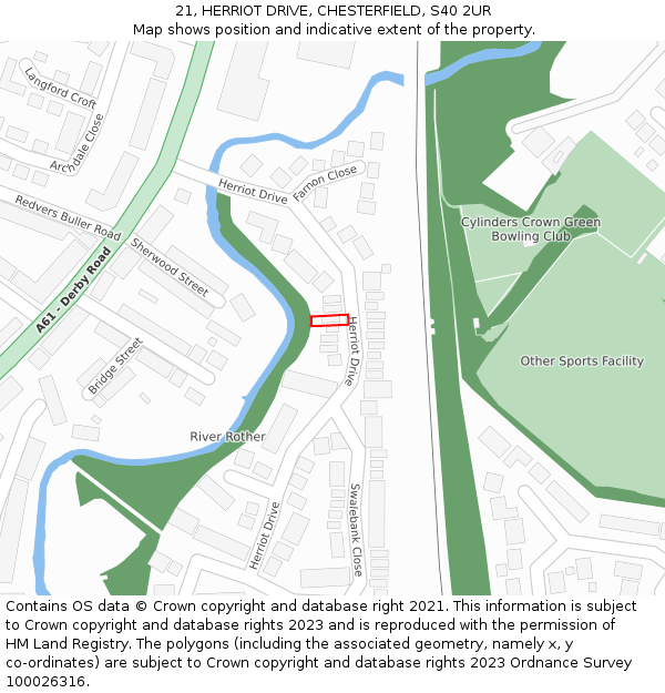 21, HERRIOT DRIVE, CHESTERFIELD, S40 2UR: Location map and indicative extent of plot
