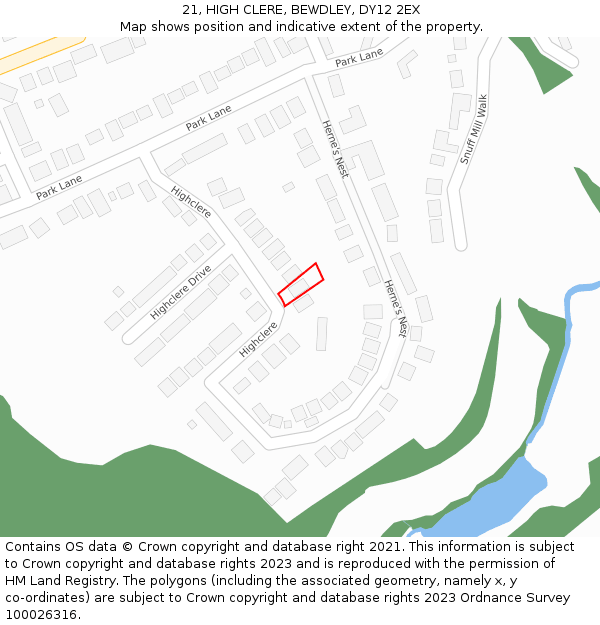 21, HIGH CLERE, BEWDLEY, DY12 2EX: Location map and indicative extent of plot
