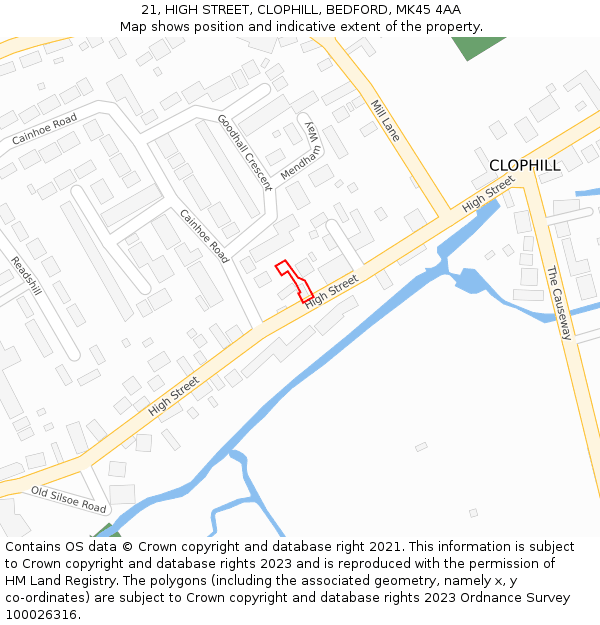 21, HIGH STREET, CLOPHILL, BEDFORD, MK45 4AA: Location map and indicative extent of plot