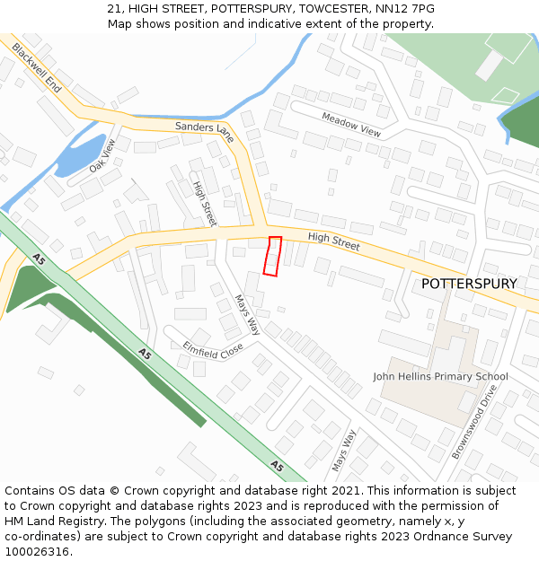 21, HIGH STREET, POTTERSPURY, TOWCESTER, NN12 7PG: Location map and indicative extent of plot