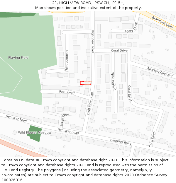 21, HIGH VIEW ROAD, IPSWICH, IP1 5HJ: Location map and indicative extent of plot
