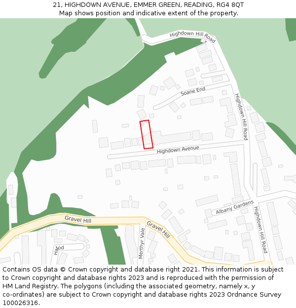 21, HIGHDOWN AVENUE, EMMER GREEN, READING, RG4 8QT: Location map and indicative extent of plot