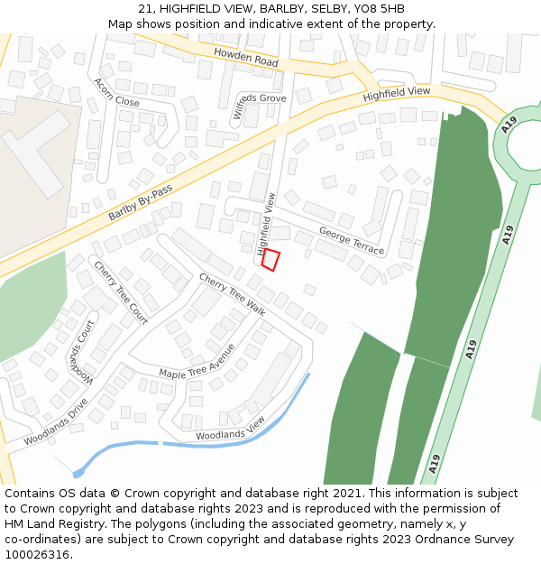 21, HIGHFIELD VIEW, BARLBY, SELBY, YO8 5HB: Location map and indicative extent of plot