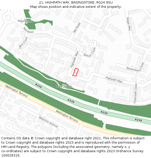 21, HIGHPATH WAY, BASINGSTOKE, RG24 9SU: Location map and indicative extent of plot