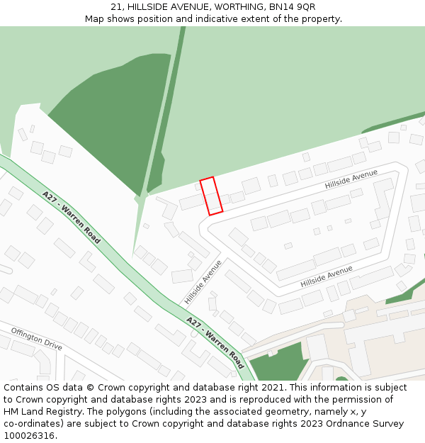 21, HILLSIDE AVENUE, WORTHING, BN14 9QR: Location map and indicative extent of plot