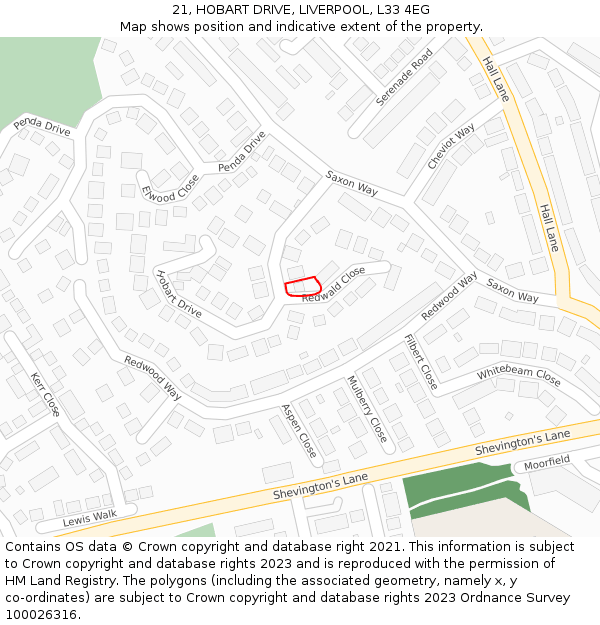 21, HOBART DRIVE, LIVERPOOL, L33 4EG: Location map and indicative extent of plot