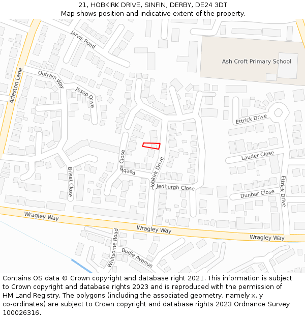 21, HOBKIRK DRIVE, SINFIN, DERBY, DE24 3DT: Location map and indicative extent of plot