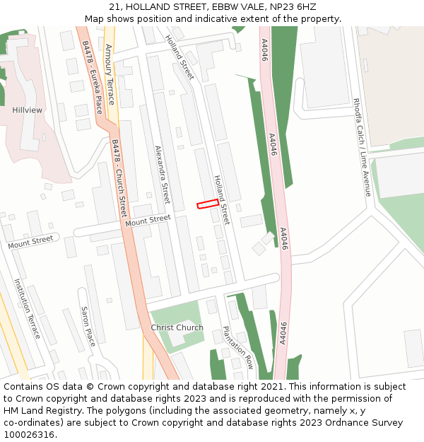21, HOLLAND STREET, EBBW VALE, NP23 6HZ: Location map and indicative extent of plot