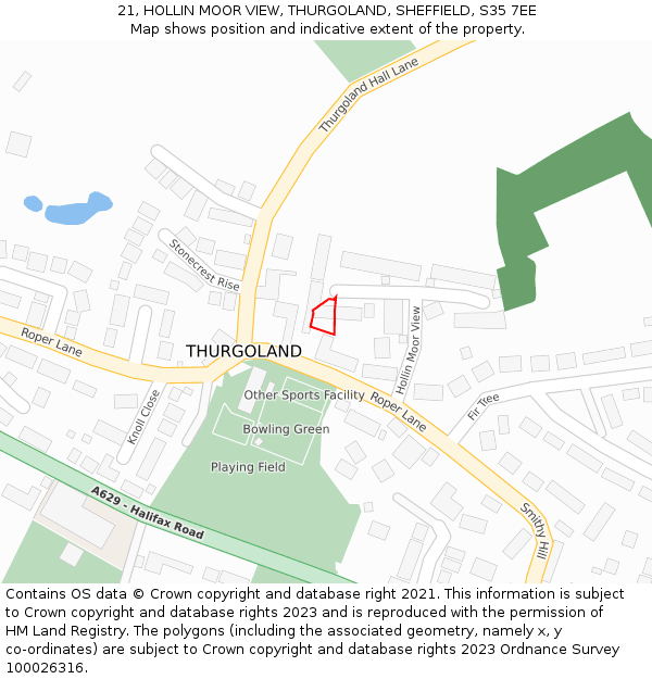 21, HOLLIN MOOR VIEW, THURGOLAND, SHEFFIELD, S35 7EE: Location map and indicative extent of plot