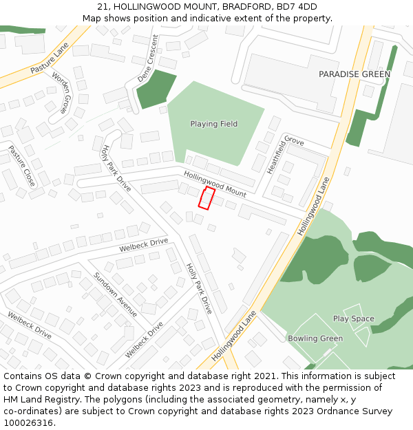 21, HOLLINGWOOD MOUNT, BRADFORD, BD7 4DD: Location map and indicative extent of plot