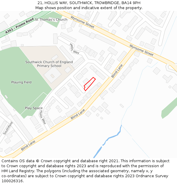 21, HOLLIS WAY, SOUTHWICK, TROWBRIDGE, BA14 9PH: Location map and indicative extent of plot