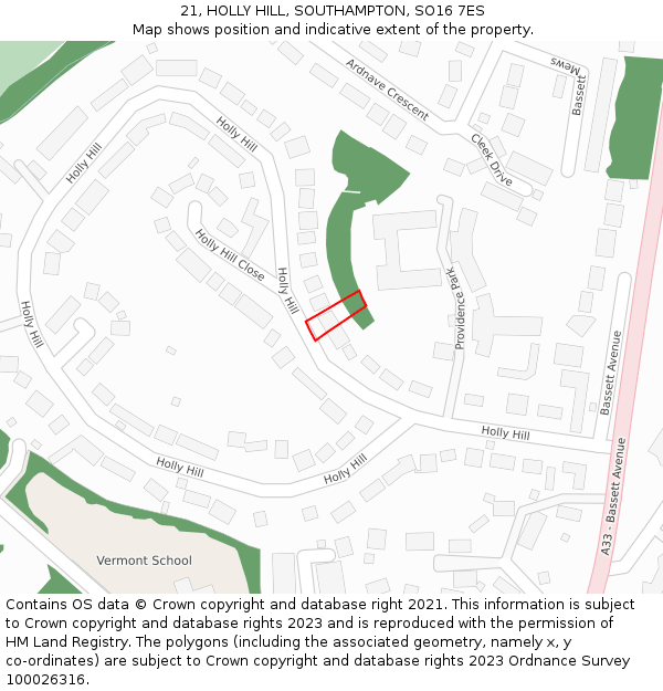 21, HOLLY HILL, SOUTHAMPTON, SO16 7ES: Location map and indicative extent of plot