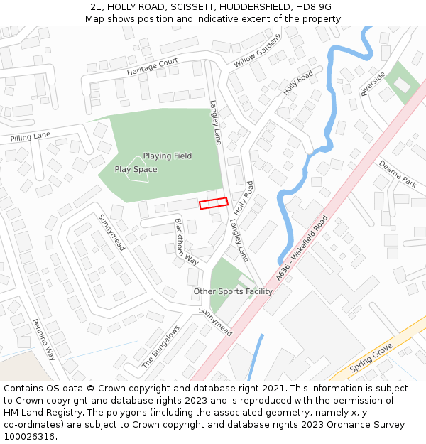 21, HOLLY ROAD, SCISSETT, HUDDERSFIELD, HD8 9GT: Location map and indicative extent of plot