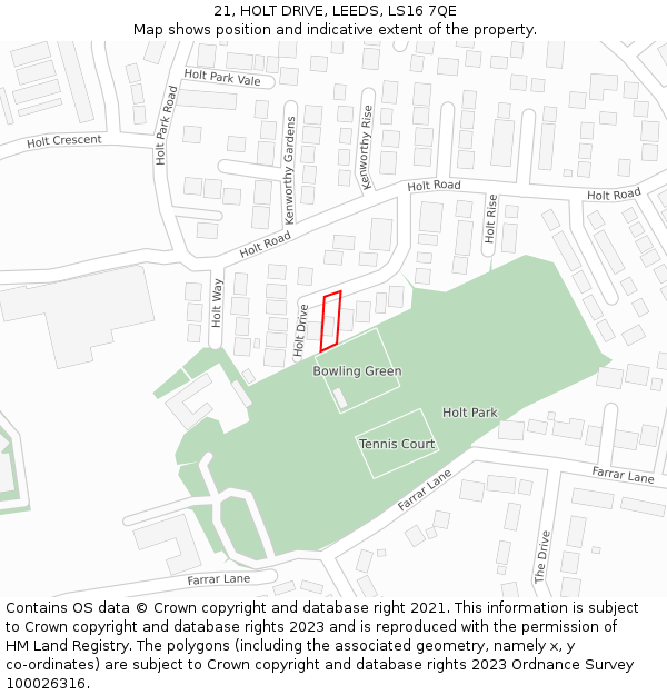 21, HOLT DRIVE, LEEDS, LS16 7QE: Location map and indicative extent of plot