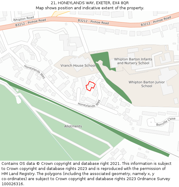 21, HONEYLANDS WAY, EXETER, EX4 8QR: Location map and indicative extent of plot