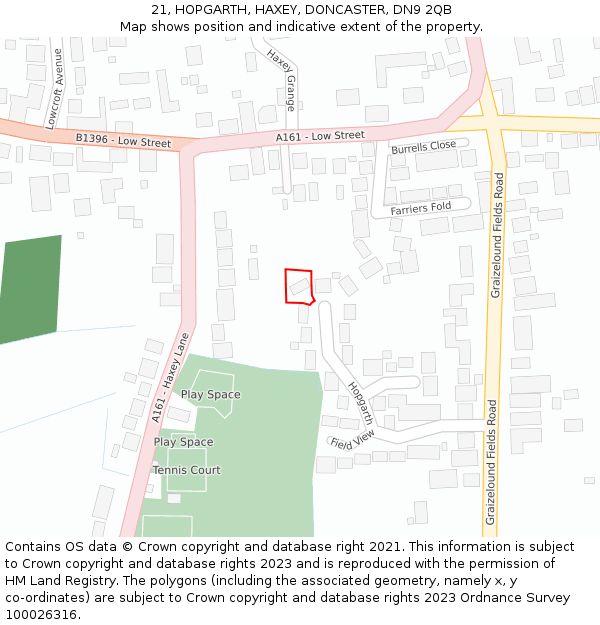 21, HOPGARTH, HAXEY, DONCASTER, DN9 2QB: Location map and indicative extent of plot