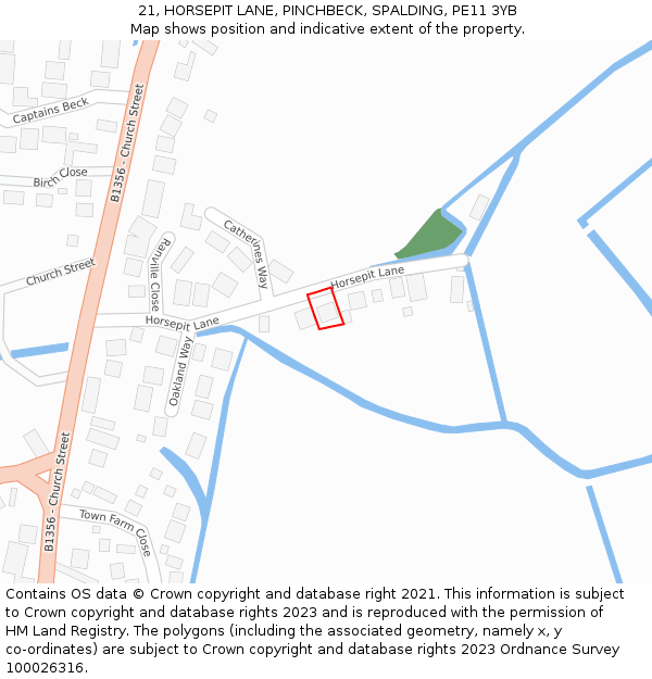 21, HORSEPIT LANE, PINCHBECK, SPALDING, PE11 3YB: Location map and indicative extent of plot