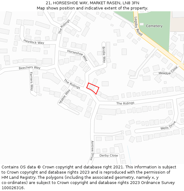 21, HORSESHOE WAY, MARKET RASEN, LN8 3FN: Location map and indicative extent of plot