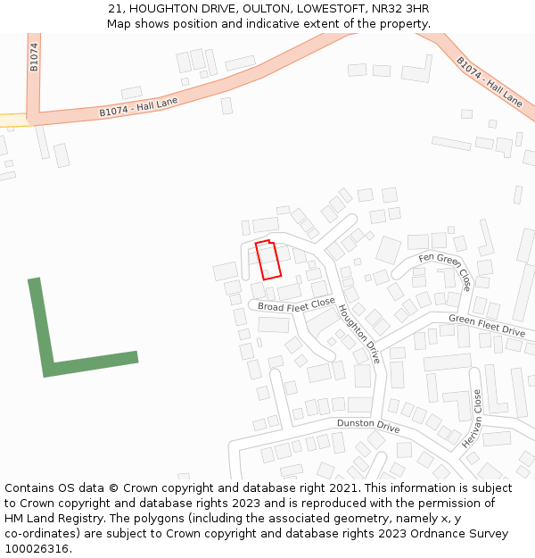 21, HOUGHTON DRIVE, OULTON, LOWESTOFT, NR32 3HR: Location map and indicative extent of plot