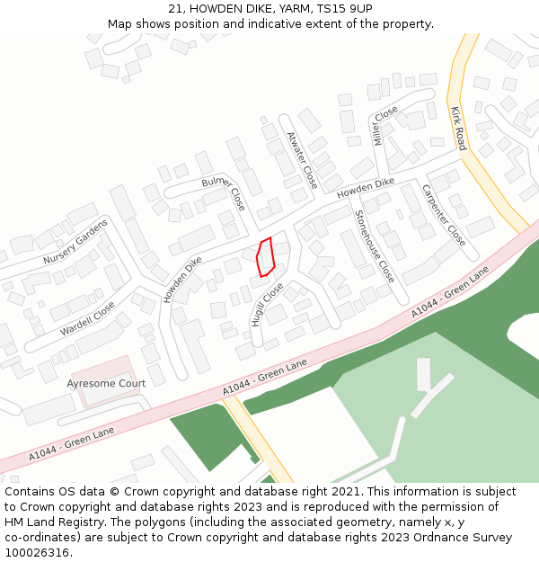 21, HOWDEN DIKE, YARM, TS15 9UP: Location map and indicative extent of plot