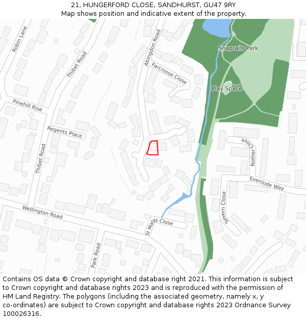 21, HUNGERFORD CLOSE, SANDHURST, GU47 9RY: Location map and indicative extent of plot