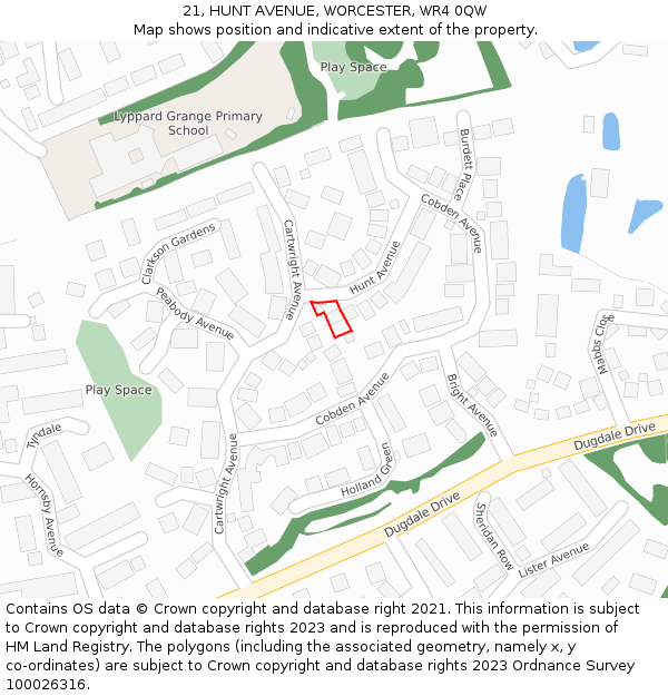 21, HUNT AVENUE, WORCESTER, WR4 0QW: Location map and indicative extent of plot