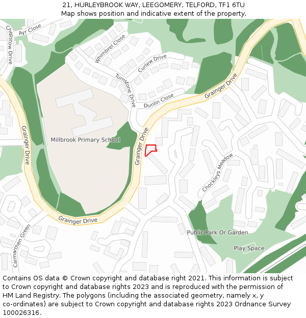 21, HURLEYBROOK WAY, LEEGOMERY, TELFORD, TF1 6TU: Location map and indicative extent of plot