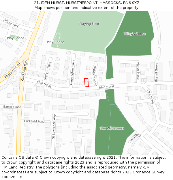 21, IDEN HURST, HURSTPIERPOINT, HASSOCKS, BN6 9XZ: Location map and indicative extent of plot