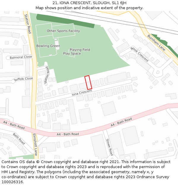21, IONA CRESCENT, SLOUGH, SL1 6JH: Location map and indicative extent of plot