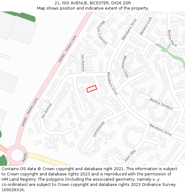 21, ISIS AVENUE, BICESTER, OX26 2GR: Location map and indicative extent of plot