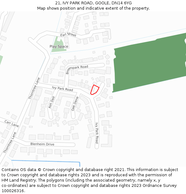 21, IVY PARK ROAD, GOOLE, DN14 6YG: Location map and indicative extent of plot