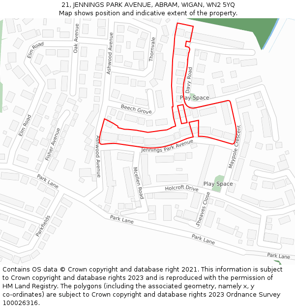 21, JENNINGS PARK AVENUE, ABRAM, WIGAN, WN2 5YQ: Location map and indicative extent of plot