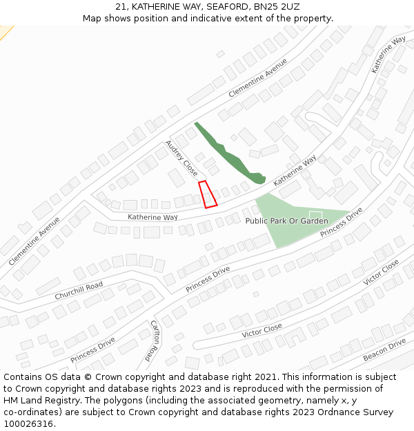 21, KATHERINE WAY, SEAFORD, BN25 2UZ: Location map and indicative extent of plot