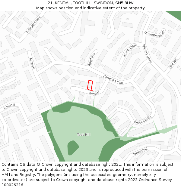 21, KENDAL, TOOTHILL, SWINDON, SN5 8HW: Location map and indicative extent of plot
