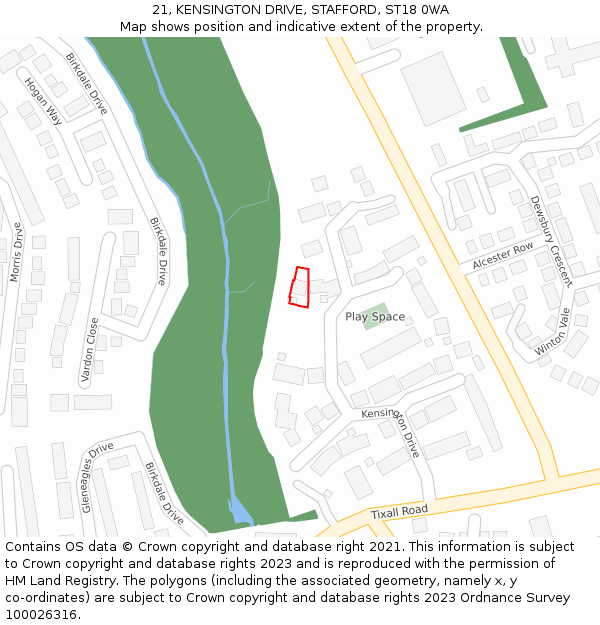 21, KENSINGTON DRIVE, STAFFORD, ST18 0WA: Location map and indicative extent of plot