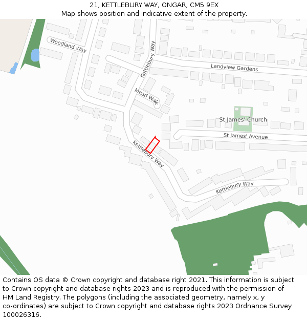 21, KETTLEBURY WAY, ONGAR, CM5 9EX: Location map and indicative extent of plot