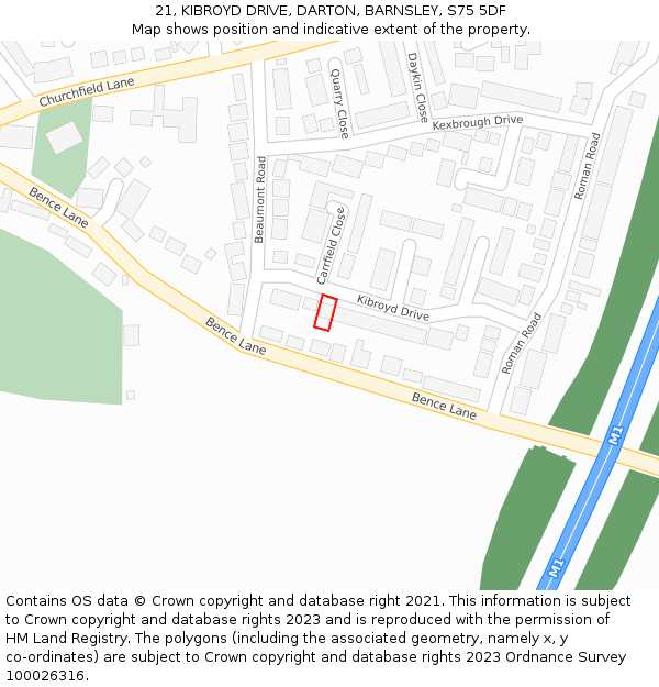21, KIBROYD DRIVE, DARTON, BARNSLEY, S75 5DF: Location map and indicative extent of plot