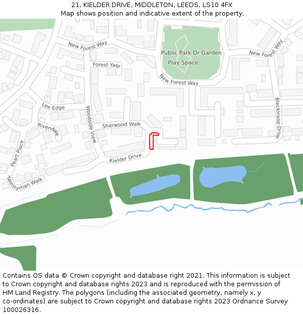 21, KIELDER DRIVE, MIDDLETON, LEEDS, LS10 4FX: Location map and indicative extent of plot