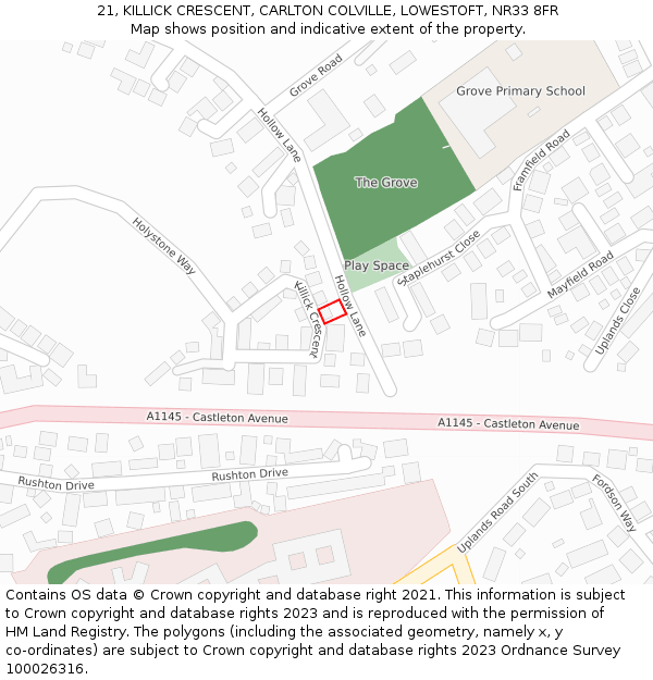 21, KILLICK CRESCENT, CARLTON COLVILLE, LOWESTOFT, NR33 8FR: Location map and indicative extent of plot