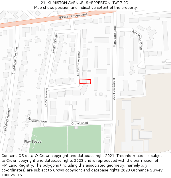 21, KILMISTON AVENUE, SHEPPERTON, TW17 9DL: Location map and indicative extent of plot
