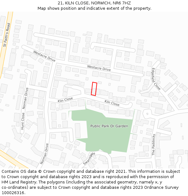 21, KILN CLOSE, NORWICH, NR6 7HZ: Location map and indicative extent of plot