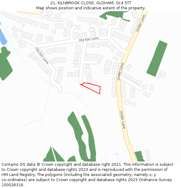 21, KILNBROOK CLOSE, OLDHAM, OL4 5TT: Location map and indicative extent of plot