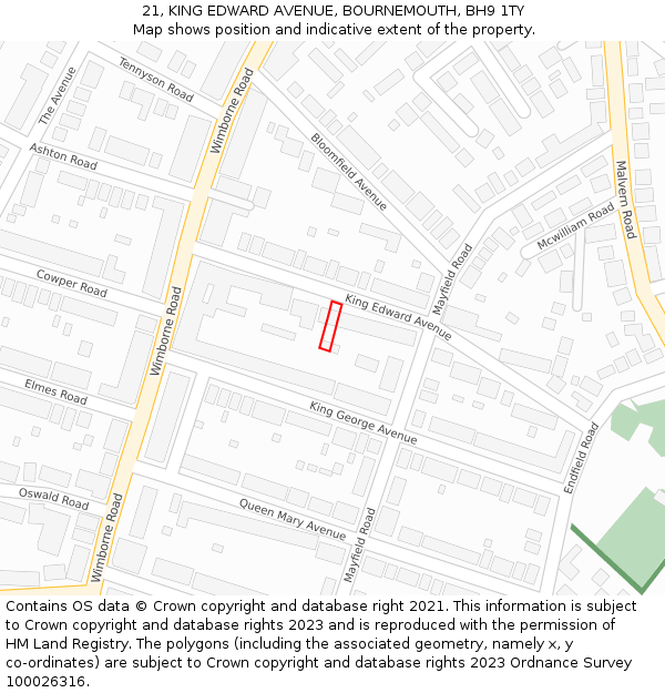 21, KING EDWARD AVENUE, BOURNEMOUTH, BH9 1TY: Location map and indicative extent of plot