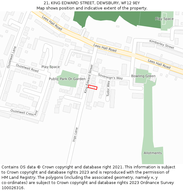 21, KING EDWARD STREET, DEWSBURY, WF12 9EY: Location map and indicative extent of plot