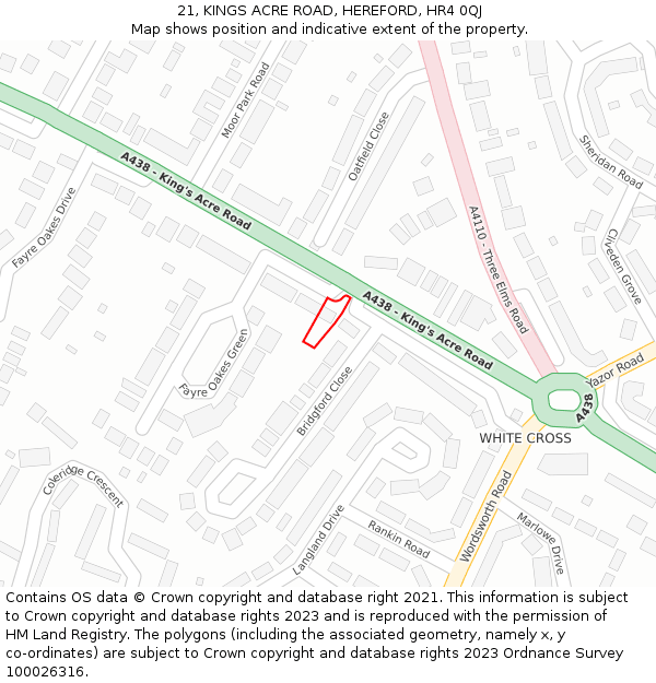 21, KINGS ACRE ROAD, HEREFORD, HR4 0QJ: Location map and indicative extent of plot