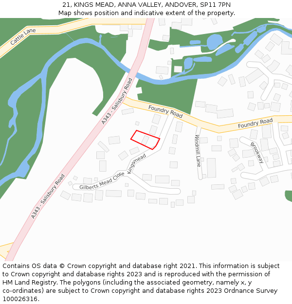 21, KINGS MEAD, ANNA VALLEY, ANDOVER, SP11 7PN: Location map and indicative extent of plot