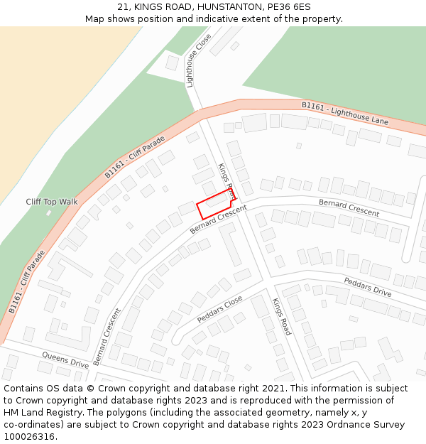 21, KINGS ROAD, HUNSTANTON, PE36 6ES: Location map and indicative extent of plot