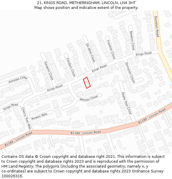 21, KINGS ROAD, METHERINGHAM, LINCOLN, LN4 3HT: Location map and indicative extent of plot